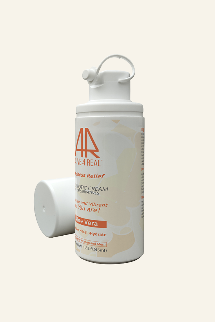 Made-to-order Alive4Real Probiotic Skincare Cream with Lactobacillus Probiotic, Fresh Aloe Vera Hyaluronic Acid for Sensitive Dry Skin, Anti-Aging, Air-Free Pump Container for Freshness, Enhances Skin Barrier Function.Open container.