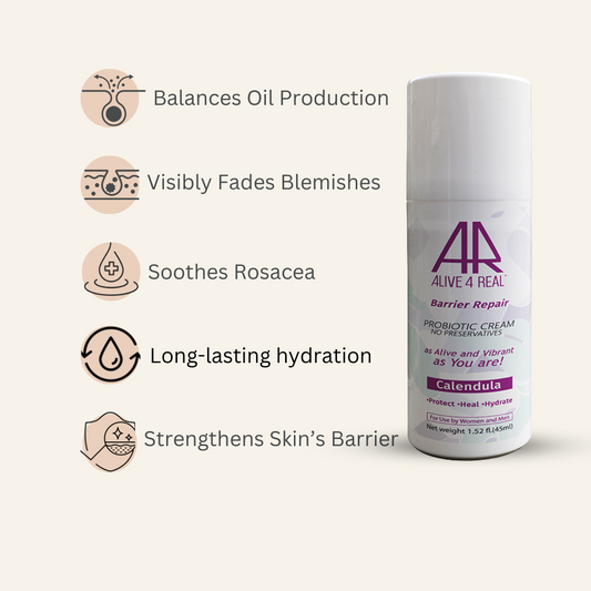 Alive4real Barrier repair probiotic moisturiser blances oil production,soothe rosacea,fades blemishes,deeply hydrates,improves elasticity