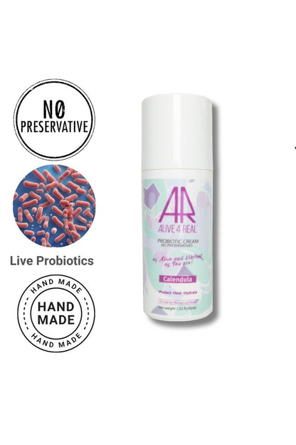 alive4real probiotic moisturiser with calendula extract made-to-order preservatives free.