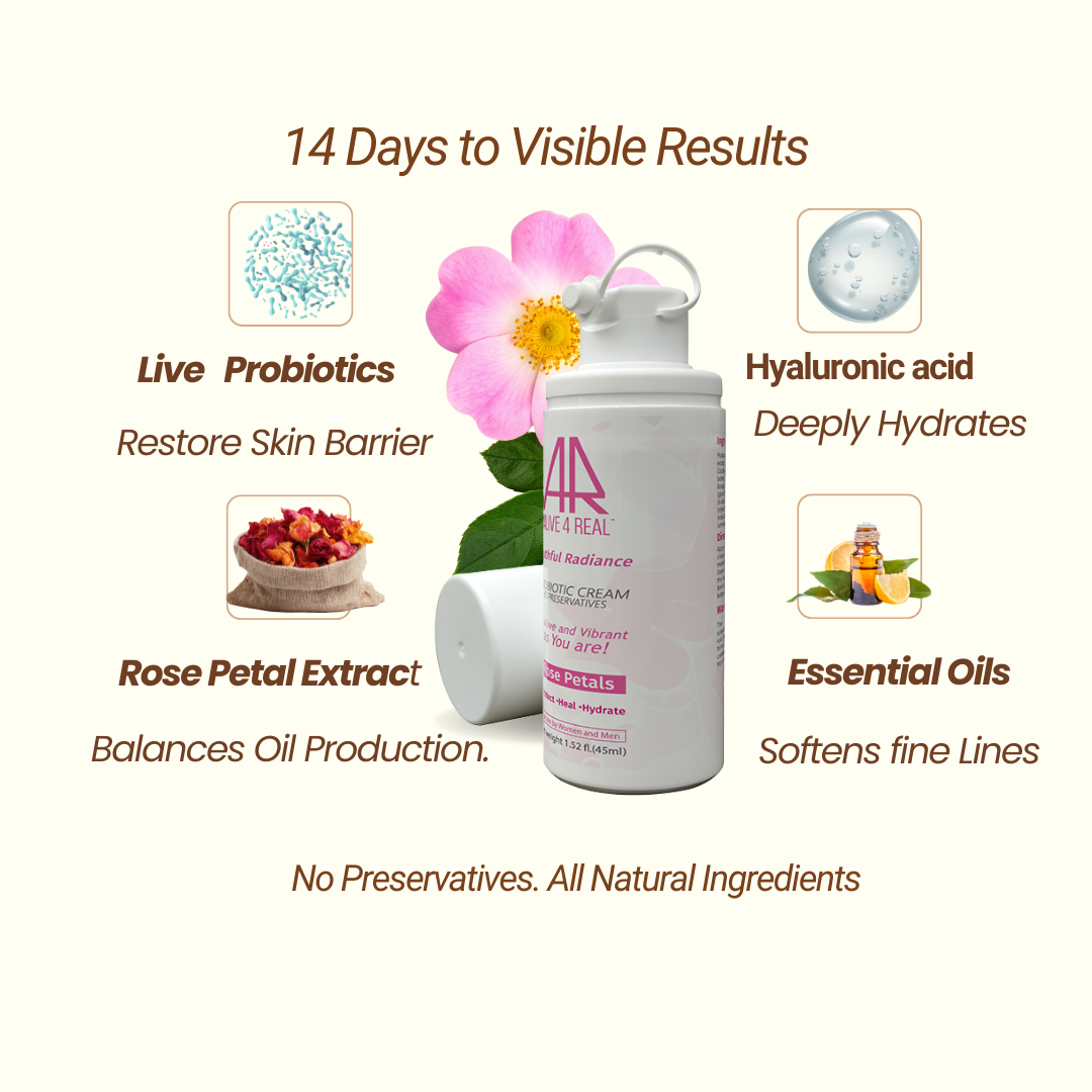 Cosmetic cream bottle with ingredients listed on a white background