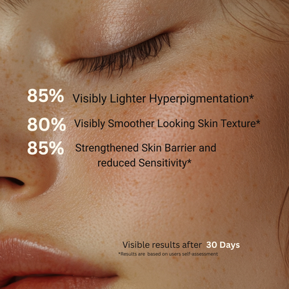 Close-up of skin with text highlighting visible results after 30 days.