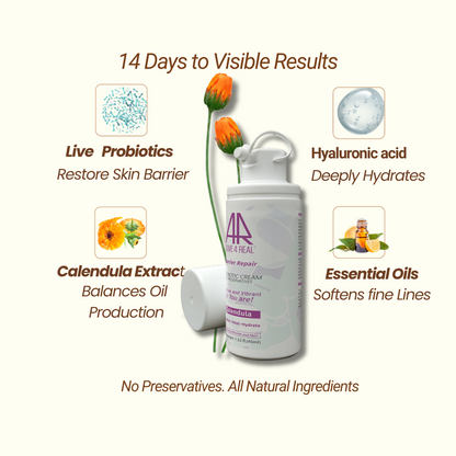 Skincare product with ingredients listed on a white background
